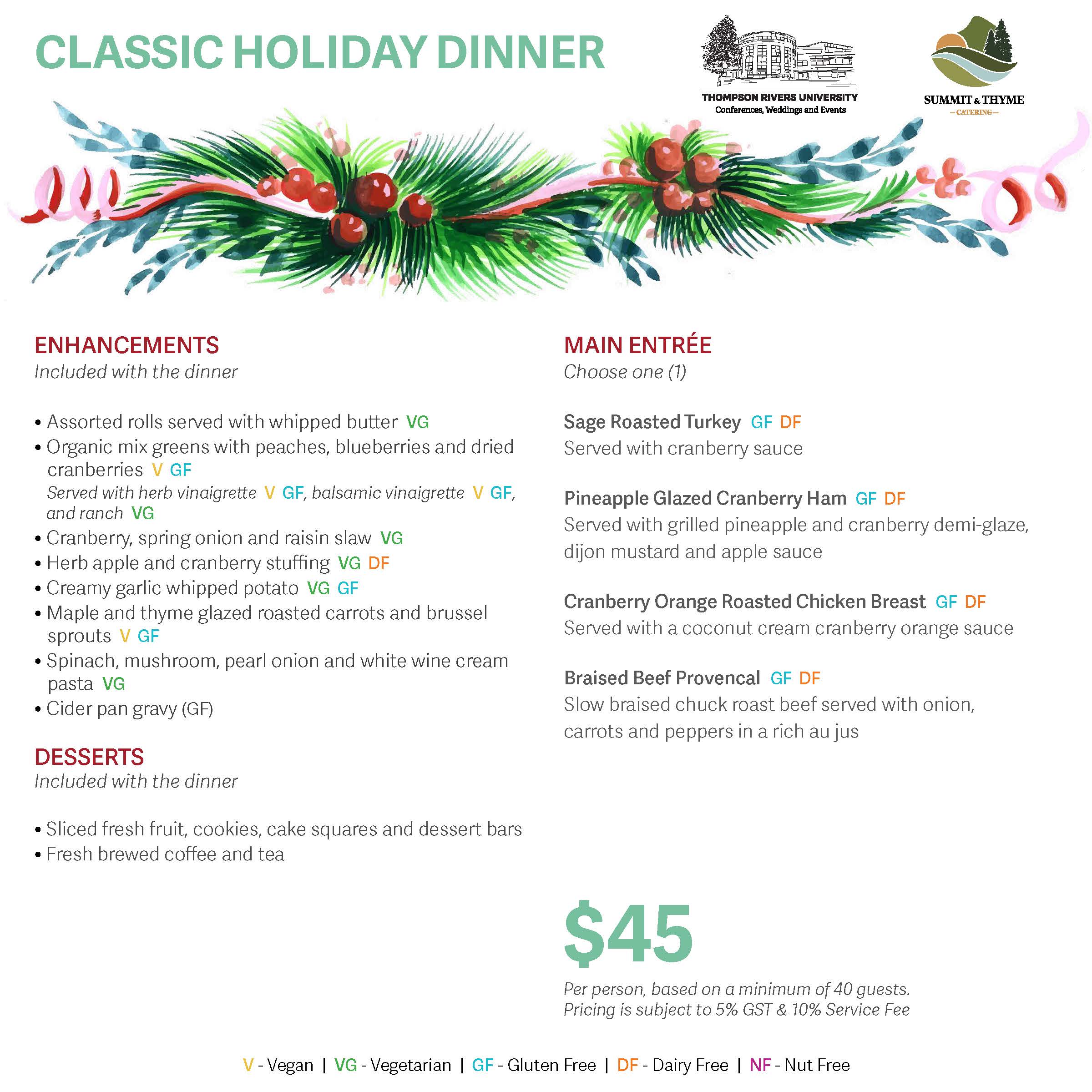 Classic dinner menu